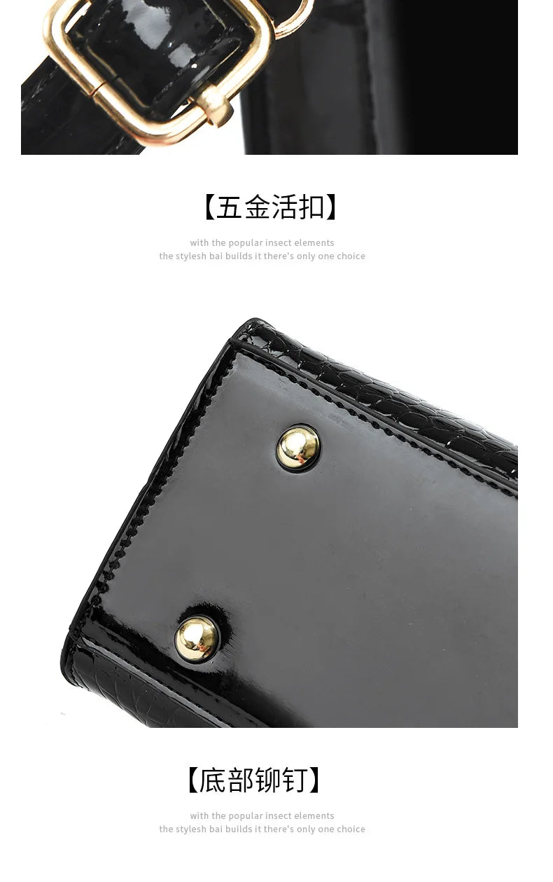 Luxury Bright Leather Ladies HandBags High-end Crocodile  Messenger Bags Boston Ladies Shopping Shoulder Tote Bags Crossbody Bag