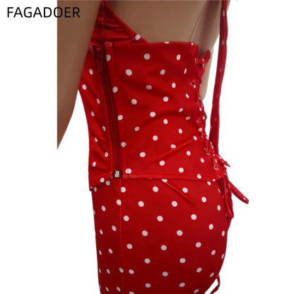 FAGADOER Sexy Polka Dot Print Bodycon Jumpsuits Woman Halter Deep V-neck Backless Rompers Female Streetwear Overalls 2026 New