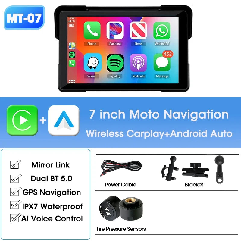 Jansite 5/7 inch Portable Carplay Motorcycle DVR GPS Navigation IPX7 Waterproof LCD Display For Wireless CarPlay Android Auto