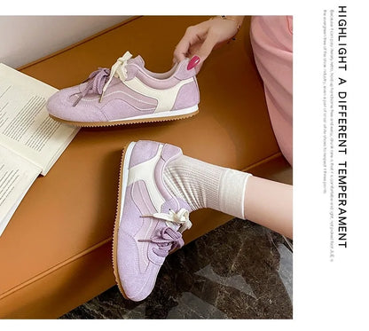 Women's Casual Shoes Suede Leather Training Shoes for Women 2026 Patchwork Retro Sneakers Ladies Casual Flat Heels Walking Shoes