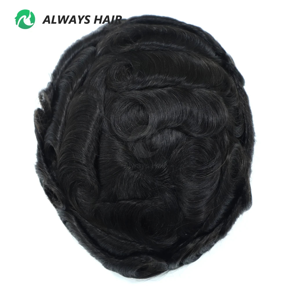 I SKIN Men's Capillary Prothesis 0.12-0.14mm Indian Human Hair 130% Hair Density Men Toupee 6x8 6x9 7x9 7x10 8x10 Size Wig Man