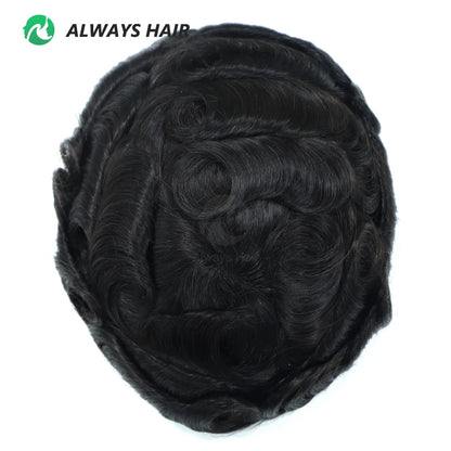 I SKIN Men's Capillary Prothesis 0.12-0.14mm Indian Human Hair 130% Hair Density Men Toupee 6x8 6x9 7x9 7x10 8x10 Size Wig Man