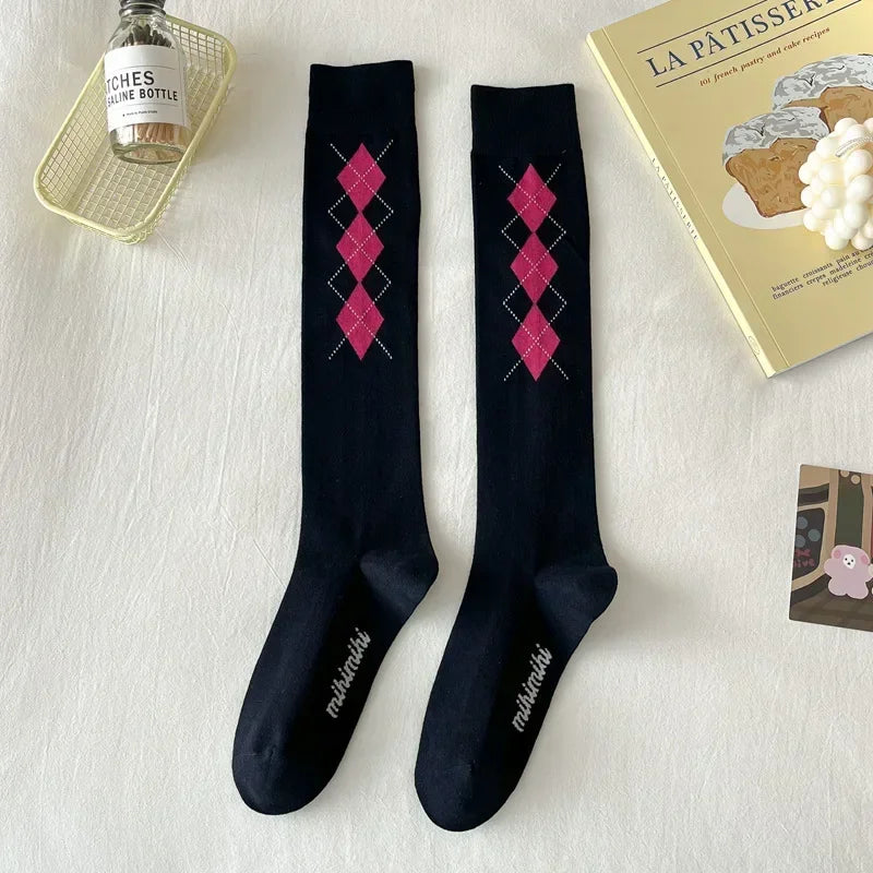 Socks Women's High Tube Calf Knee-length Socks Retro Illustration Art Abstract Street Autumn and Winter Cotton Socks High Sock