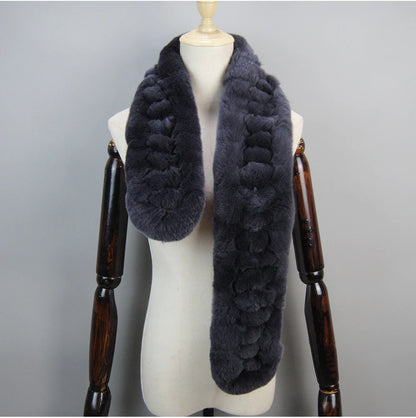 Winter Women Knitted Real Rex Rabbit Fur Scarf Natural Soft Long Style Rex Rabbit Fur Muffler Lady Warm 100% Genuine Fur Scarves