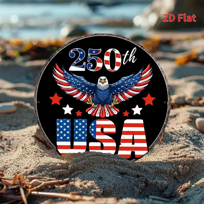 2D Flat, [2Dfalt] 1pc 20x20cm- Aluminum Sign USA 250th Anniversary Tin Sign, Patriotic Decor for Americans, Eagle Flag Themed Me