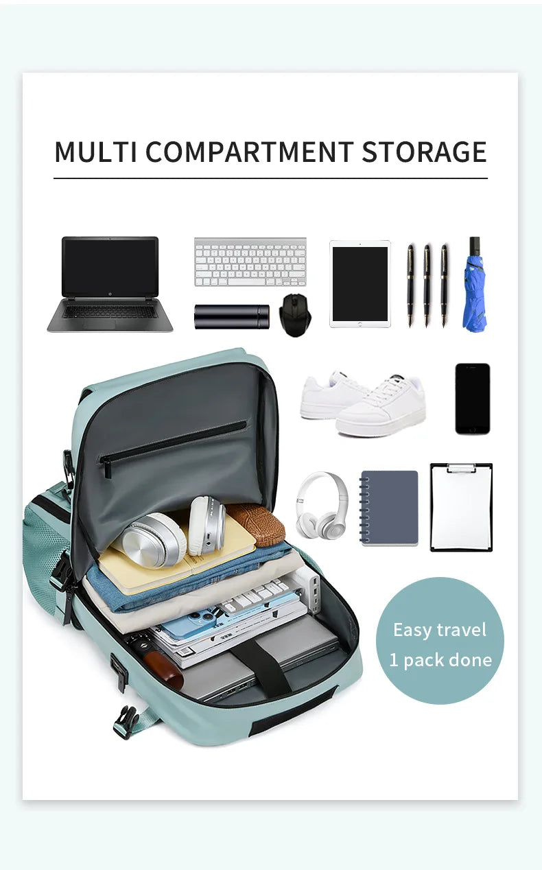 Large Travel Backpack Boardable Backpack USB Charging Waterproof Outdoor Travel Backpack Independent Shoe Compartment