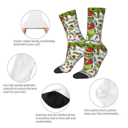 Cartoon Grinchh Xmas Socks Men's Women's Funny Happy Christmas Socks Hip Hop Spring Summer Autumn Winter Socks Gift