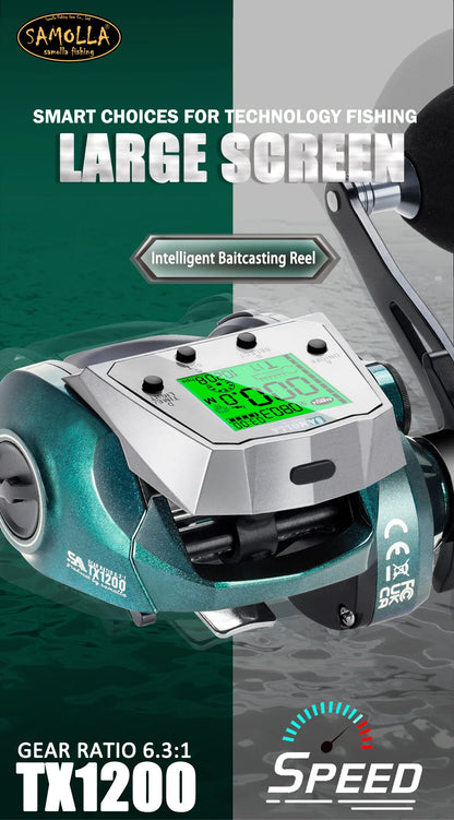 SAMOLLA New Large Electronic Fishing Reel Usb charging Large Display Screen Temperature/Air Pressure Sea Boat Baitcasting Reel