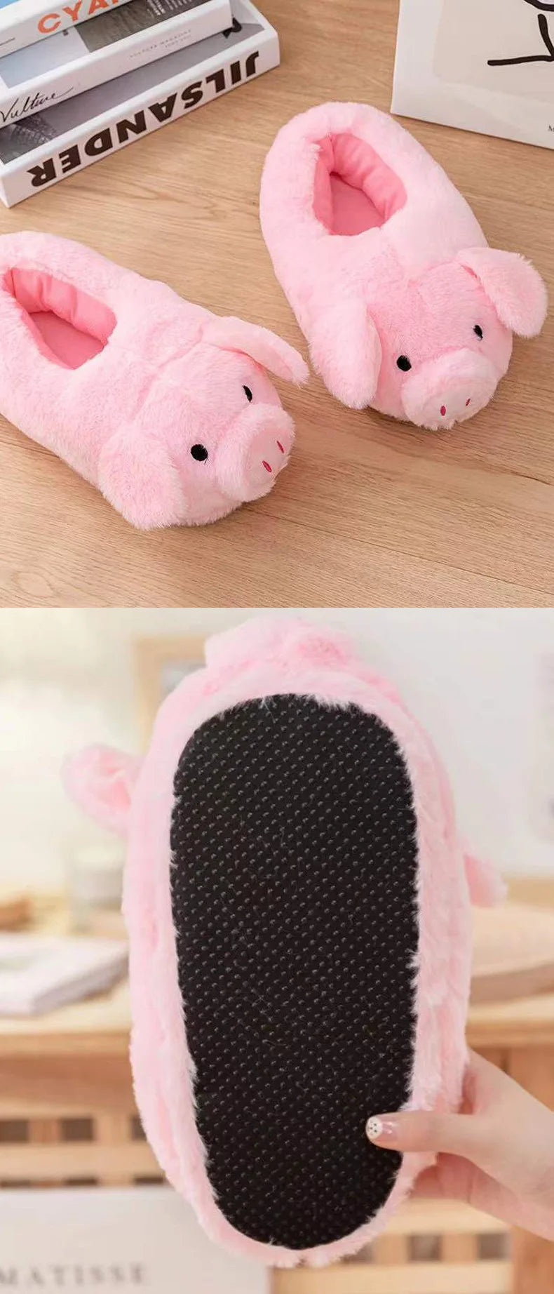Cute Pig Winter New Women Slipper Heel Cover Warm Slippers Soft Fur Indoor Comfortable Fluffy Home Slides Girls Cartoon Footwear