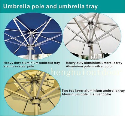 Pink Yellow Blue Striped Parasols Umbrellas Outdoor Luxury Aluminium Market Style Beach Umbrella with Fringe Outdoor for Shop