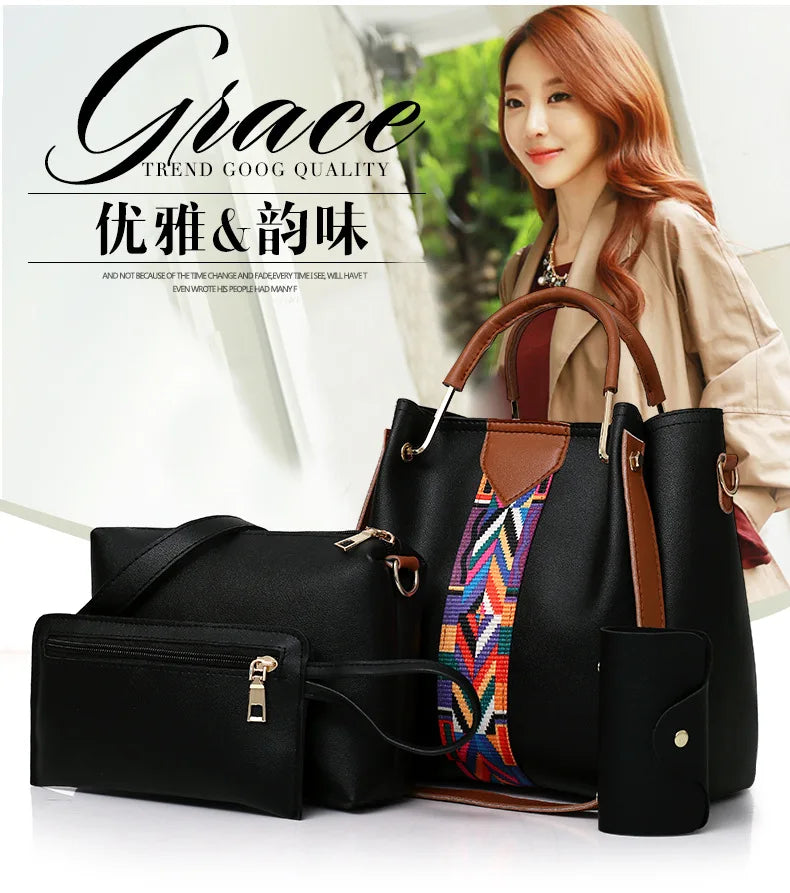 Fashionable Women's Shoulder Bag Hot Sale Of The Season New Style Mother-Child Multi-piece Set Colorful Ribbon Ladies Handbag Si