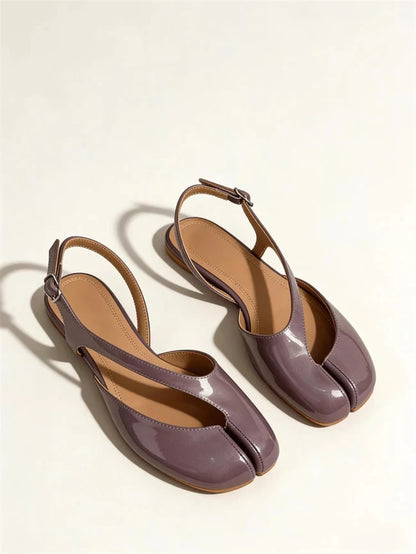 Luxury Tabi Flat Sandals Women Summer Patent Leather Split Toe Slingbacks Ballet Shoes Brand Designer Banquet Wedding Sandalias
