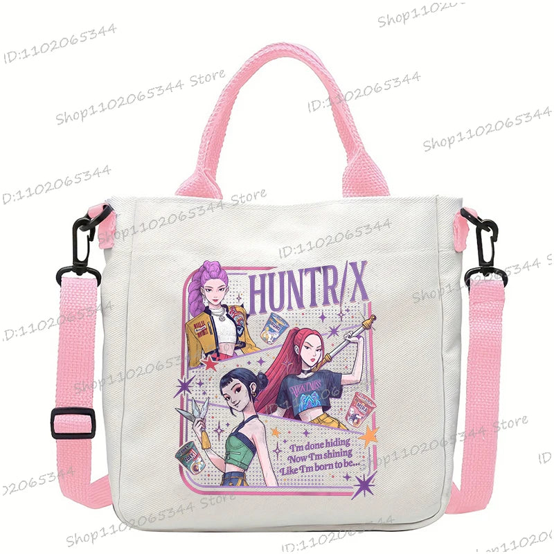 Y2K Anime Cartoon Print Women Canvas Strap Shoulder Bag Fashion Cartoon Anime Crossbody Bags Student Teenage Handbags