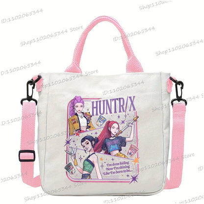 Y2K Anime Cartoon Print Women Canvas Strap Shoulder Bag Fashion Cartoon Anime Crossbody Bags Student Teenage Handbags