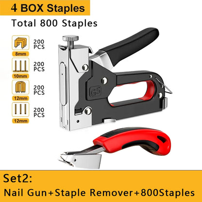 4 In 1 Manual Nailing Gun Construction Stapler Air Nail Woodworking Special Staple Book Household DIY with 800 Staple