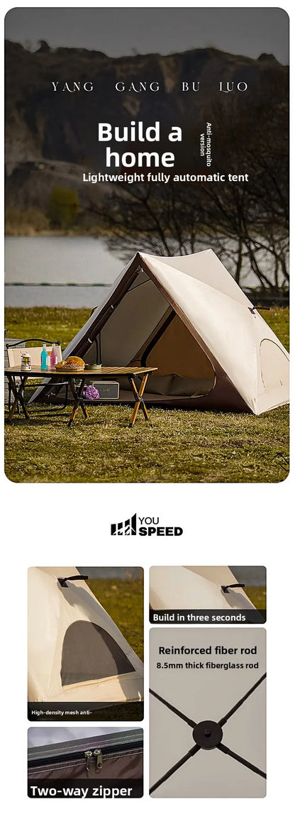 Portable Automatic Pop Up Triangle Beach Tent, UV Protection Outdoor Quick Open Sun Shelter for Camping, Beach and Daily Leisure