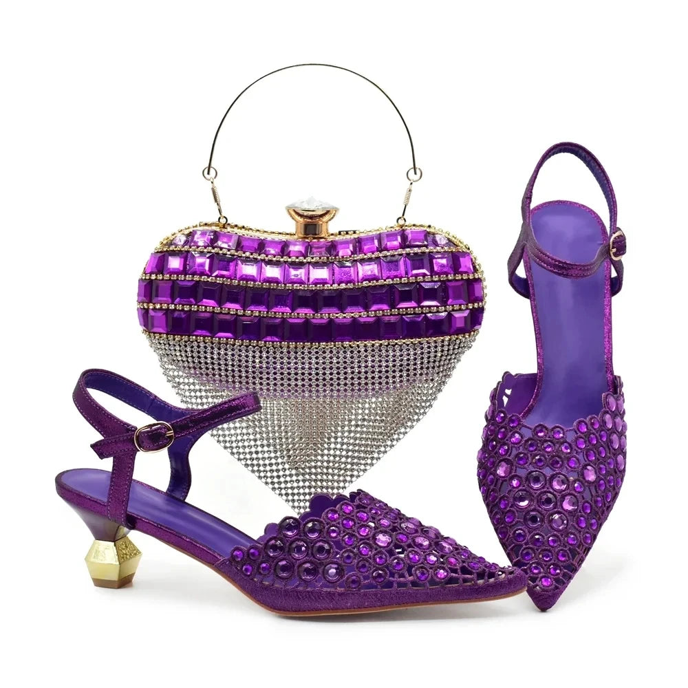 Ladies Shoe and Bag Set Latest Designers Luxury Italian Party Shoes and Bag Set for Women Rhinestone Wedding Bride Shoes Woman