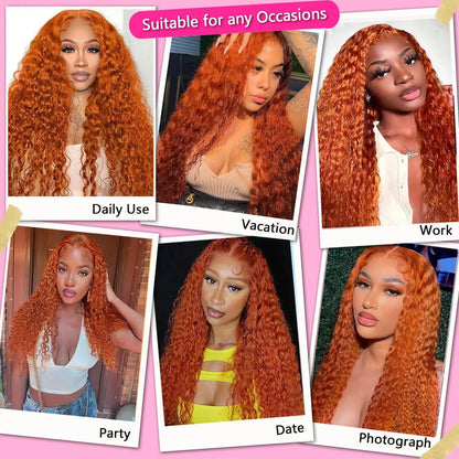 Orange Ginger Lace Front Wig Human Hair 13x6 Deep Wave Lace Front Wigs 40 Inch Water Wave Human Hair Wig Pre Plucked Curly Wigs