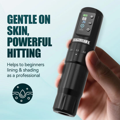 Dragonhawk Wireless Tattoo Machine 7 Strokes Length Power By Mcore-A3 Wireless Wire Battery RCA  Pen Rotary Gun Supplies