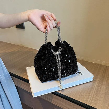 Good-looking Personality Sequin Women's New Korean Bucket Bag Bright Eyes Style Fashion Crossbody Dinner Single Shoulder Bags