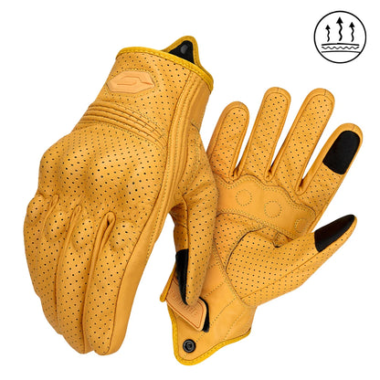 Vintage Leather Motorcycle Gloves Summer Breathable Unisex Biker Gloves With Anti-Slip Ventilation Design Motorbike Ride Glove