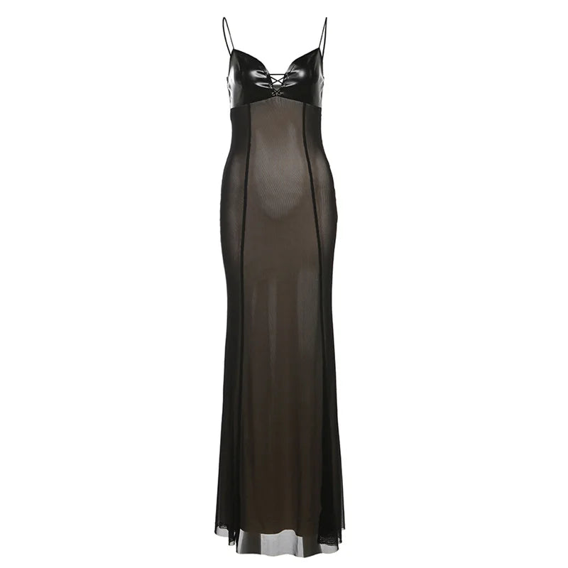 Nibber Sleeveless Patchwork Leather Dress Women Wrap V-Neck Backless Skinny Clubwear Double Deck Summer Midnigh Party Vestidos