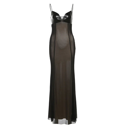 Nibber Sleeveless Patchwork Leather Dress Women Wrap V-Neck Backless Skinny Clubwear Double Deck Summer Midnigh Party Vestidos