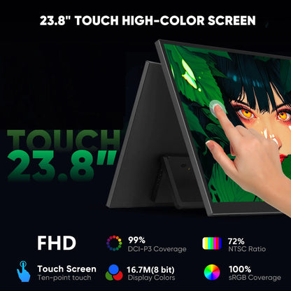 23.8” 120Hz Touchscreen Computer IPS 100%sRGB Display With Stand Portable Monitor For LaptopXBox Switch PS5 Gaming Extend Screen