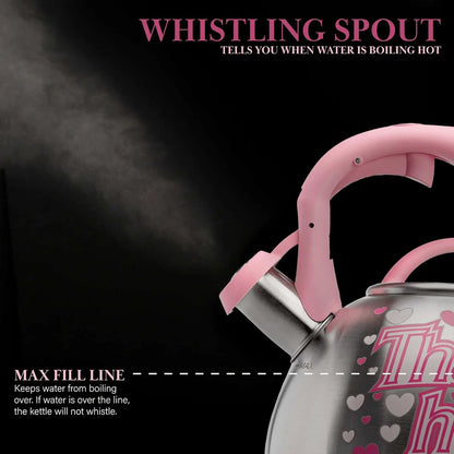 Whistling Stovetop Tea Kettle, Stainless Steel with Color Changing "That's Hot" Heat Indicator Design, Soft Touch Handle, 2.5-Qu