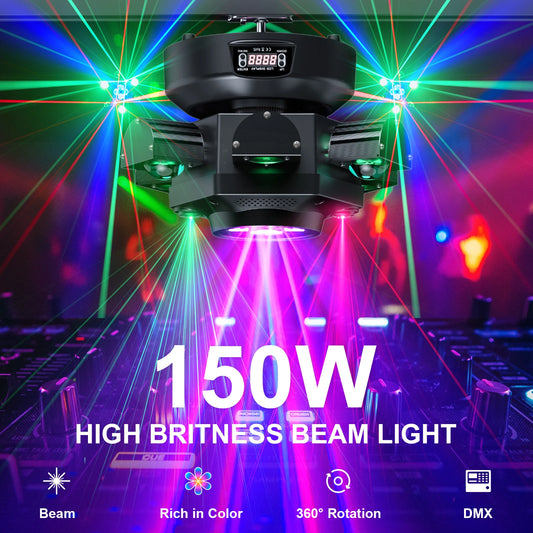 Yiflamefly 150W Moving Head DJ Lights 6 Arms Party Lights RGBW 4IN1 LED Stage Lighs DMX512 For Wedding Party Disco KTV Wedding