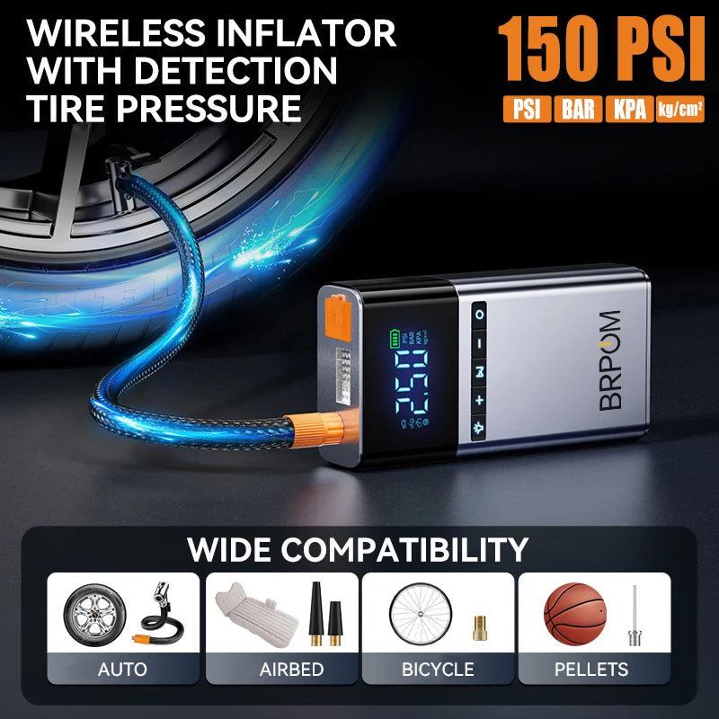 BRPOM Portable Car Starter with Air Compressor Tire Inflat Starter 8000mAh Car Battery Starter Box Car Battery Jumper Starter