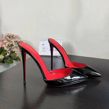 Woman Stilettos 12cm Slipper High Heels Sexy Red inside Sandal Pointed Toe Female Stripper Show Stage Slingback Dress Shoes