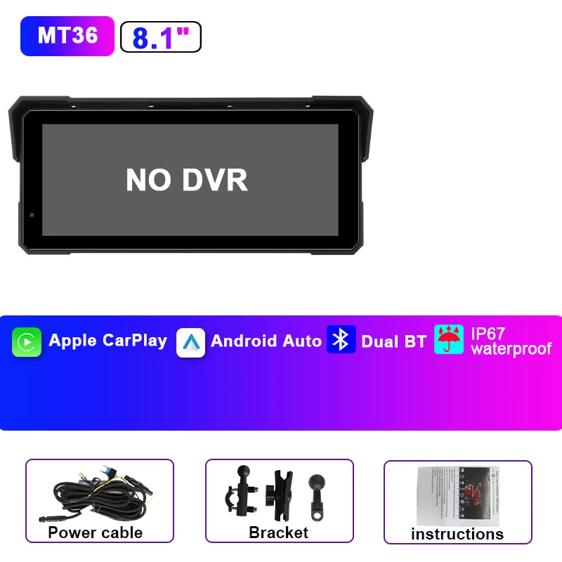 JMCQ Portable 8.1 inch Motorcycle 4K DVR GPS Navigation Wireless Carplay Android Auto Moto Recorder Monitor IPX7 Waterproof