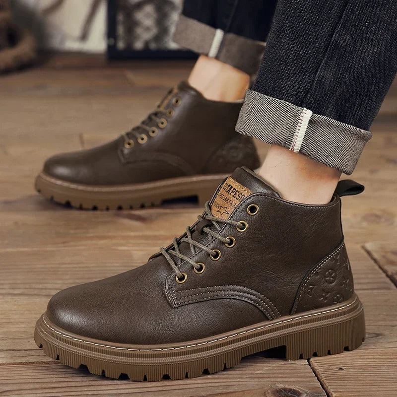 2024 New Men's Shoes High-top Leather Boots Men's Casual Fashion  Boots Retro All-match Work Shoes Fashion Desert Boots
