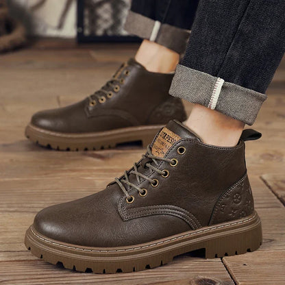 2024 New Men's Shoes High-top Leather Boots Men's Casual Fashion  Boots Retro All-match Work Shoes Fashion Desert Boots
