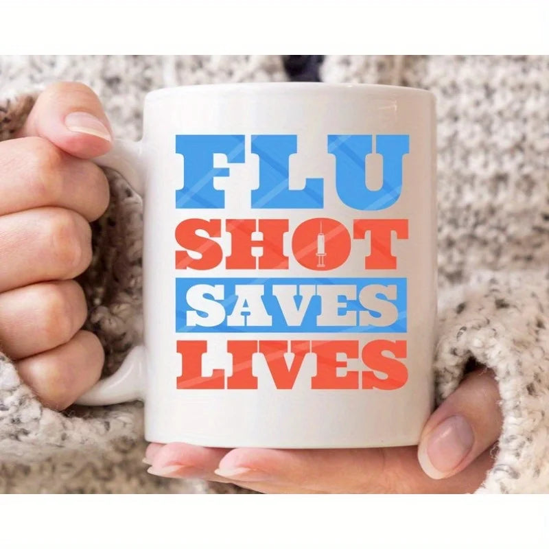 Flu Shot Saves Lives Mug, Vaccination Awareness Mug, Vaccine Design, Influenza Vaccines Cup, Syringe, Flu Shot, Gift For Doctors