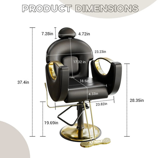 Commercial Barber Chair Reclining & 360° Swivel, Heavy Duty Hydraulic Salon Chair With Adjustable Height For Haircut Shampoo