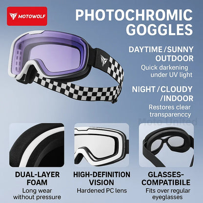 Motowolf Motocross Goggles Photochromic Windproof UV Protection Riding Glasses Men Women Outdoor Motorcycle Dustproof Eyewear
