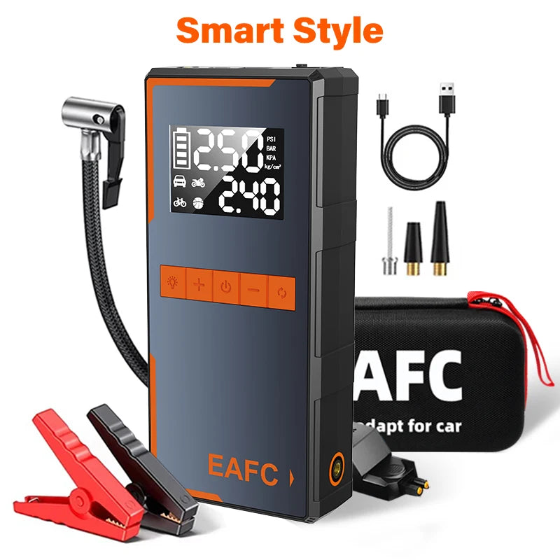 2025 Newest All-in-One Car Emergency Jump Starter & Air Pump 1200A Peak 150PSI Tire Inflator with LED Light & Power Bank