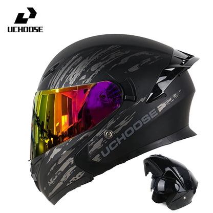 Uchoose DOT Modular helmet Full Face Helmets Crash Motorbike Protective Gear unisex Flip Up Helmet Motorcycle Double Sun Visor