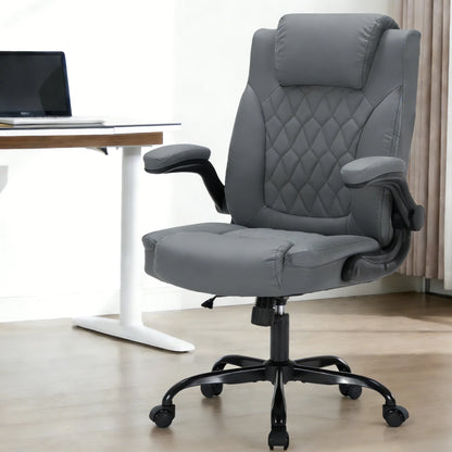 Heavy-Duty Leather Executive Office Chair Ergonomic Desk Chair with Lumbar Support, Flip-Up Arms, Tilt Lock & Swivel Wheels