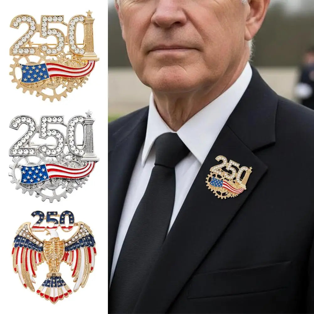 USA 250th Anniversary Brooch Rhinestone 250 Flag Pin Alloy Badge For Independence Day Patriotic Gift Decorative Clothes