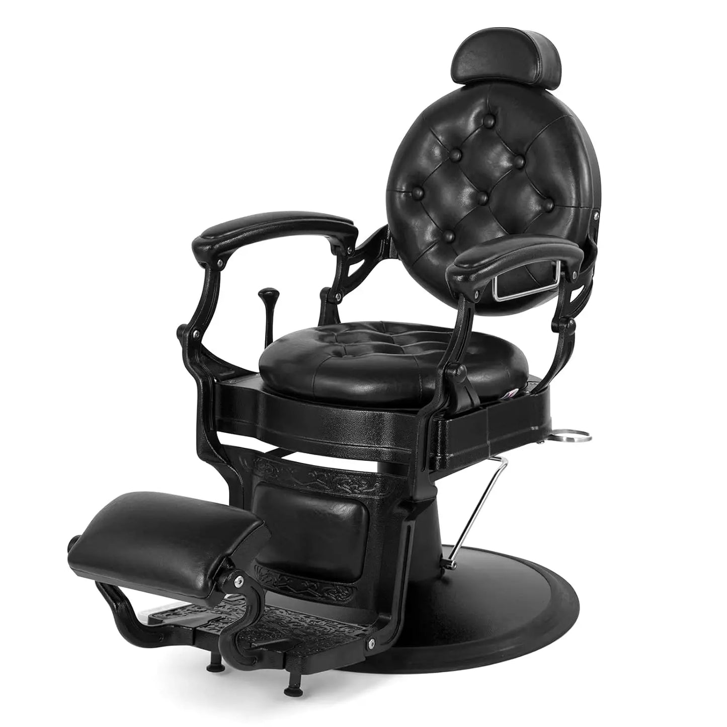 Retro Heavy Duty Hydraulic Recline Barber Chair Rounded Cushion Salon Spa Styling Equipment Black Customized