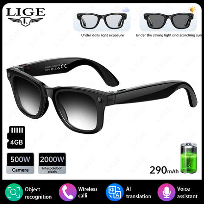 New AI 5MP Camera Smart Glasses 290mAh Waterproof Voice Call Music Bluetooth Smart Sunglasses Video Record Translation Glasees