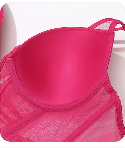 Hollow Out Lingerie Deep-V Neck Fishbone Underwear Push Up Women Sexy Lengthen Bra And Panty Sets Fashion Young Girls Intimates
