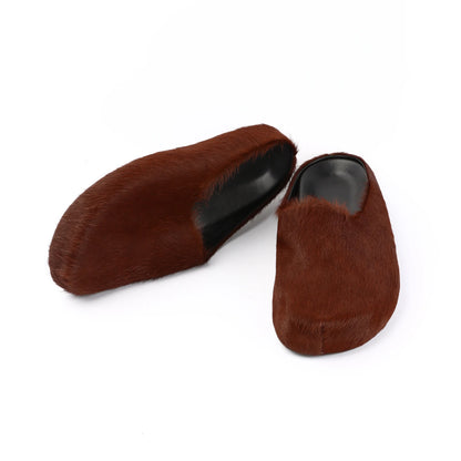 2026 Horsehair Italy Real Leather Slides fur Slippers Women Mule Runway Flats Thick Sole Leisure Luxury Designer Shoes