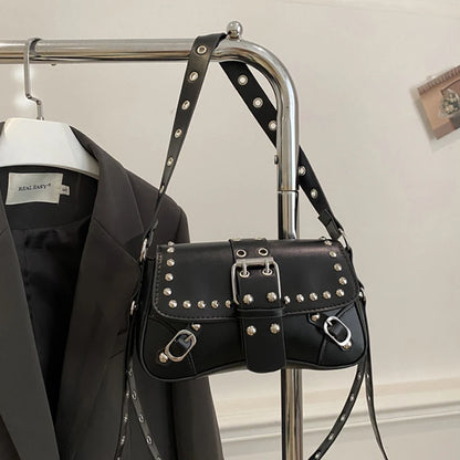 Shoulder Bag for Women Pink Underarm Bags PU Leather Crescent Bags with Rivet Small Y2k Purses Trendy Armpit Purse