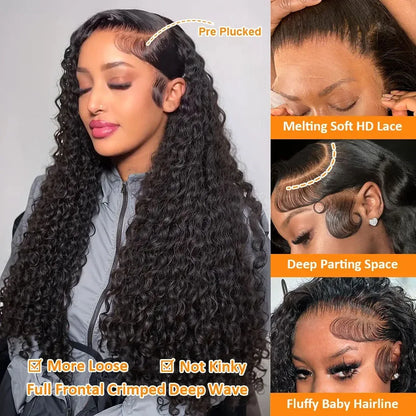 13x6 HD Lace Loose Deep Wave Frontal Wigs 42 Inch Deep Curly Lace Front Human Hair Wigs Preplucked Glueless Wig Human Hair