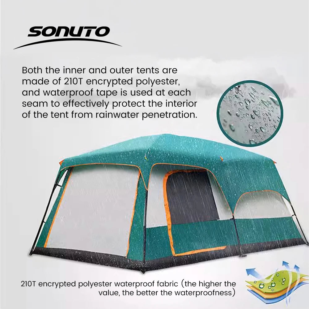 330x210x185cm Person 2 Room Family Tent Large Double Layer Camping Tent with Sun Mosquito Protection Waterproof Privacy Shelter