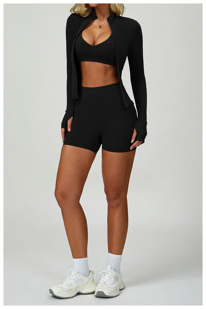 3PCS Yoga Sets Workout Set Women 2 Pieces Gym Suits High Waist Leggings Sport Bra Outfits Long Sleeve Fitness Running Sportswear